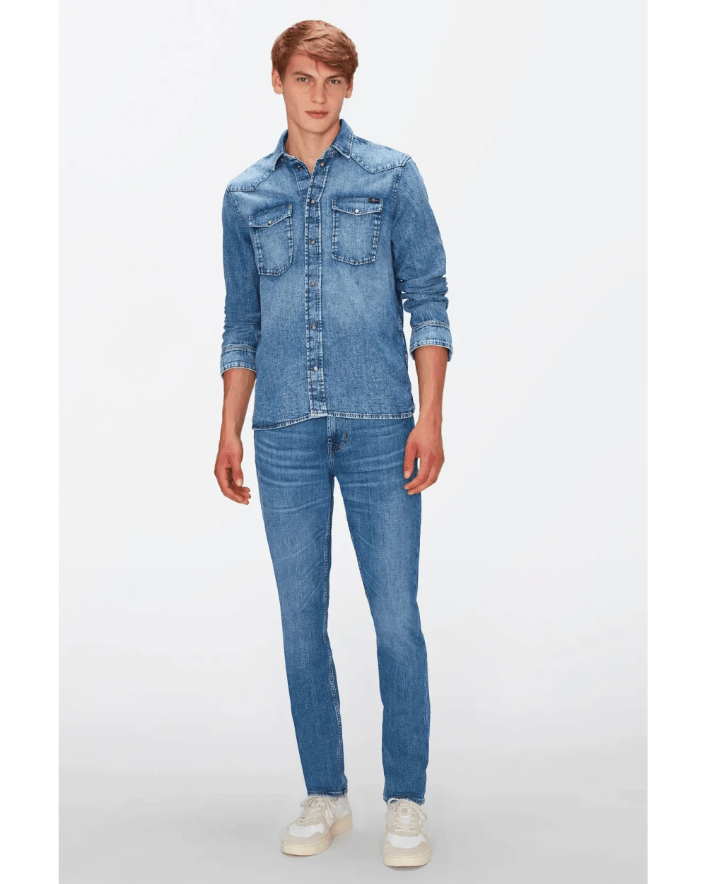 7 For All Mankind Mens Slimmy Tapered Stretch Tek Nomad Jeans, Light Blue Denim 4 7 For All Mankind Mens Slimmy Tapered Stretch Tek Nomad Jeans, Light Blue Denim - Image 2