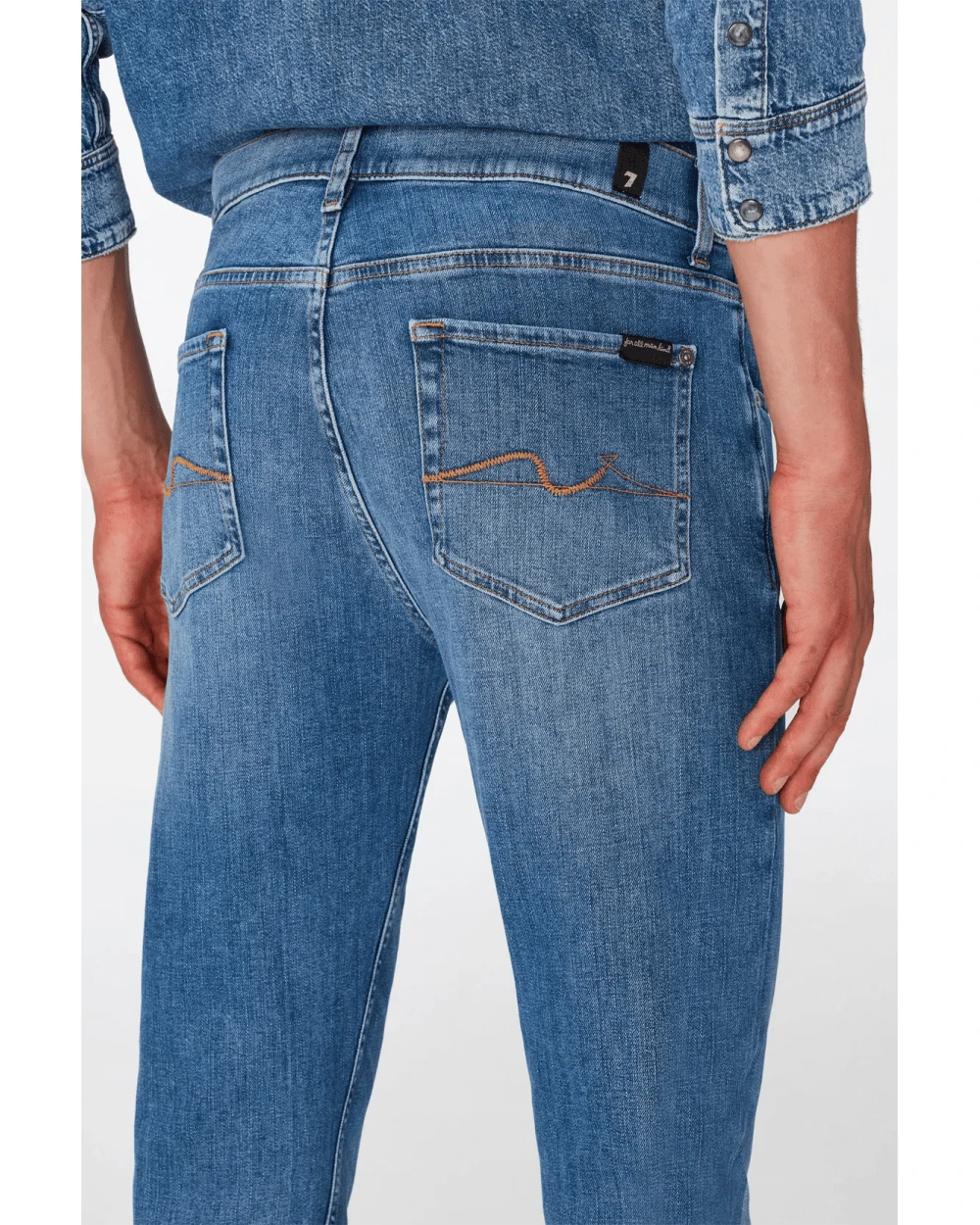 7 For All Mankind Mens Slimmy Tapered Stretch Tek Nomad Jeans, Light Blue Denim 5 7 For All Mankind Mens Slimmy Tapered Stretch Tek Nomad Jeans, Light Blue Denim - Image 3