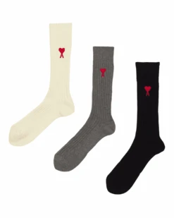 Ami Mens 3 Pack Red Heart Socks Multicoloured