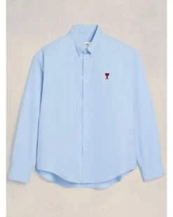Ami Mens Heart Logo Oxford Shirt Sky Blue