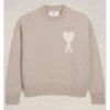 Ami Mens Oversized Heart Logo Jumper Light Beige -Boss Shop ami mens oversized heart logo jumper light beige p44740 284590 zoom