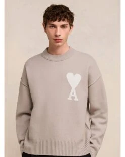 Ami Mens Oversized Heart Logo Jumper Light Beige 7 Ami Mens Oversized Heart Logo Jumper Light Beige -Boss Shop ami mens oversized heart logo jumper light beige p44740 284593 zoom