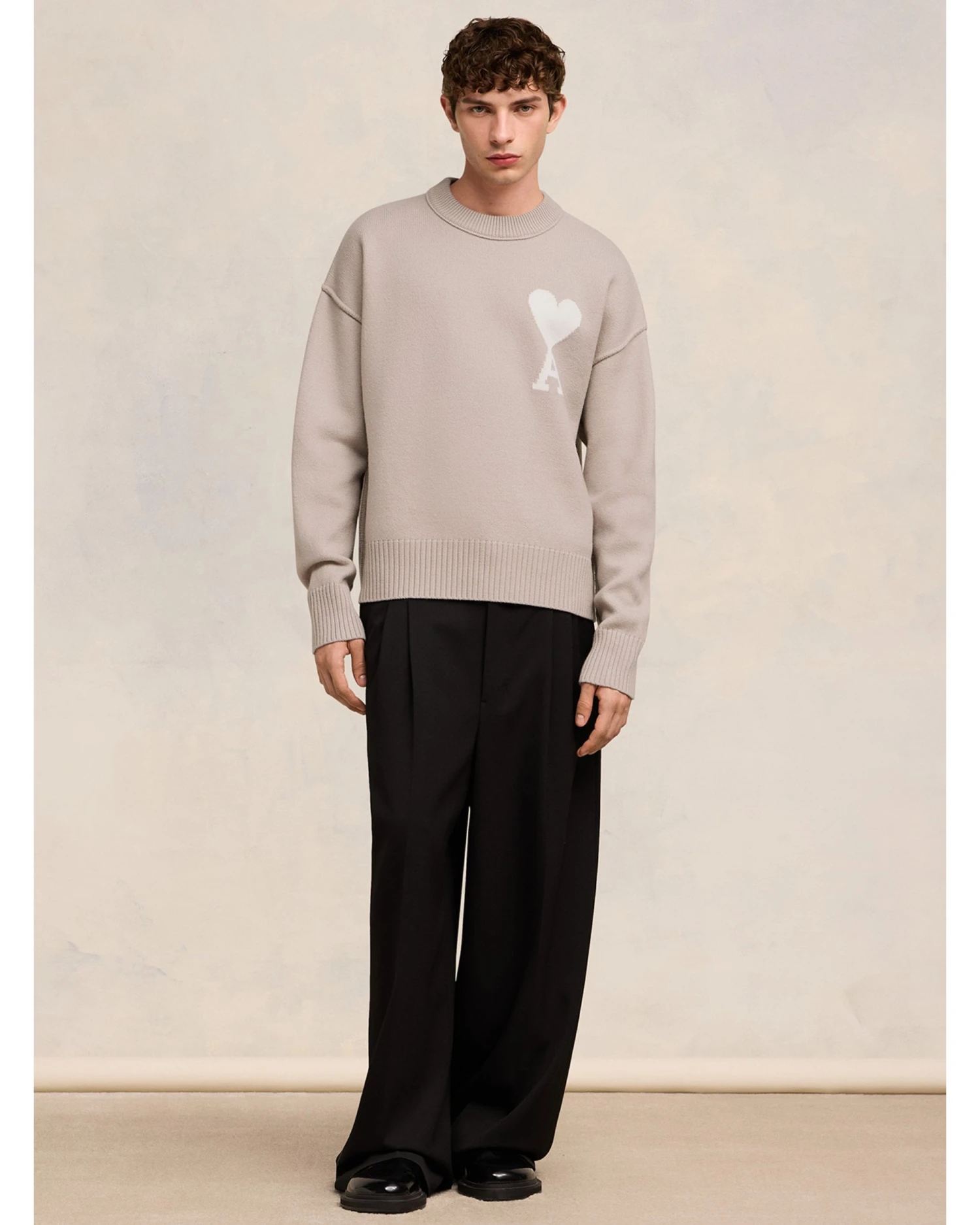 Ami Mens Oversized Heart Logo Jumper Light Beige 5 Ami Mens Oversized Heart Logo Jumper Light Beige - Image 3