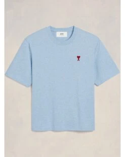 Ami Mens Oversized Heart Logo T-Shirt Heather Cashmere Blue