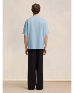 Ami Mens Oversized Heart Logo T-Shirt Heather Cashmere Blue -Boss Shop ami mens oversized heart logo t shirt heather cashmere blue p44733 284526 zoom