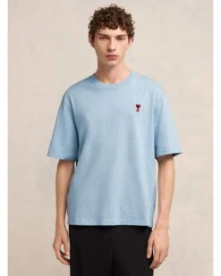 Ami Mens Oversized Heart Logo T-Shirt Heather Cashmere Blue -Boss Shop ami mens oversized heart logo t shirt heather cashmere blue p44733 284531 zoom