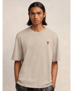 Ami Mens Oversized Heart Logo T-Shirt Heather Light Beige -Boss Shop ami mens oversized heart logo t shirt heather light beige p44734 284551 zoom