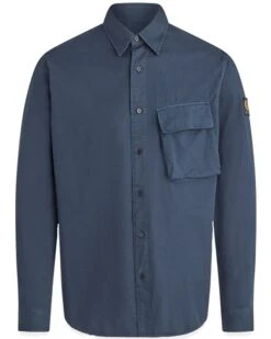 Belstaff Mens Scale Linen Shirt Dark Ink