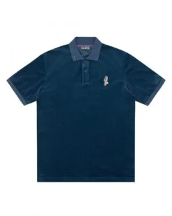 Billionaire Boys Club Mens Navy Blue Astronaut Patch Velour Polo Shirt