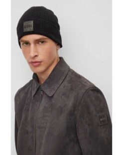 BOSS Mens Beanie With Felt Badge Black -Boss Shop boss mens beanie with felt badge black p43683 276034 image