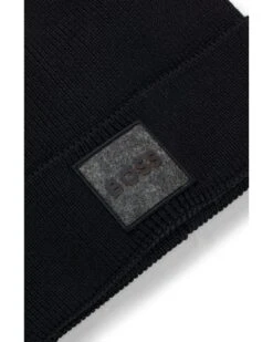 BOSS Mens Beanie With Felt Badge Black -Boss Shop boss mens beanie with felt badge black p43683 276035 image