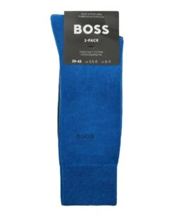 BOSS Mens Black/Blue Two-Pack Cotton-Blend Regular Length Socks -Boss Shop boss mens black blue two pack cotton blend regular length socks p41472 244812 image