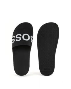 BOSS Mens Black Italian-Made Logo Strap Slides -Boss Shop boss mens black italian made logo strap slides p42807 254427 image