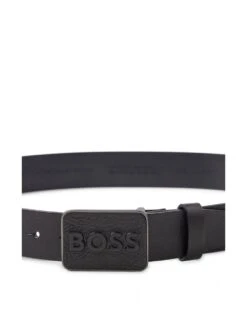BOSS Mens Black Logo Plaque Buckle Italian Leather Belt -Boss Shop boss mens black logo plaque buckle italian leather belt p41463 244792 image