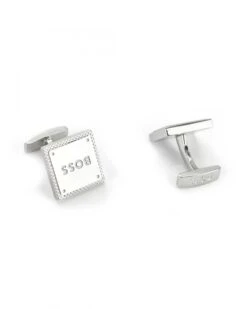 BOSS Mens Diamond Plaque Cufflinks Silver