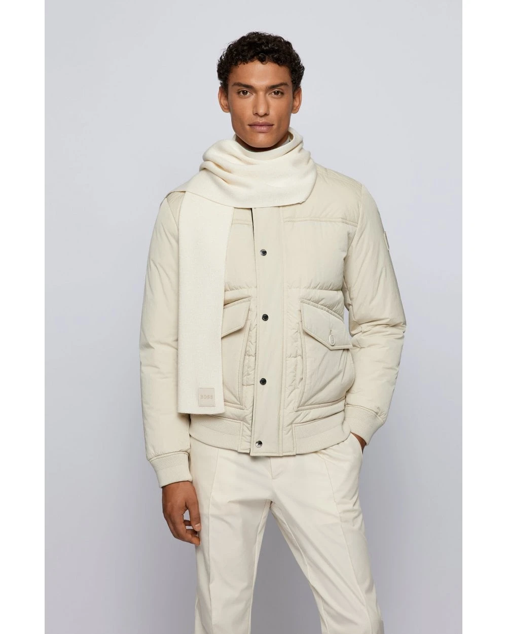 BOSS Mens Foxon White Ribbed-Structure Scarf 5 BOSS Mens Foxon White Ribbed-Structure Scarf - Image 3