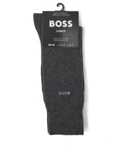 BOSS Mens Grey/Black Two-Pack Cotton-Blend Regular Length Socks -Boss Shop boss mens grey black two pack cotton blend regular length socks p41471 244806 image