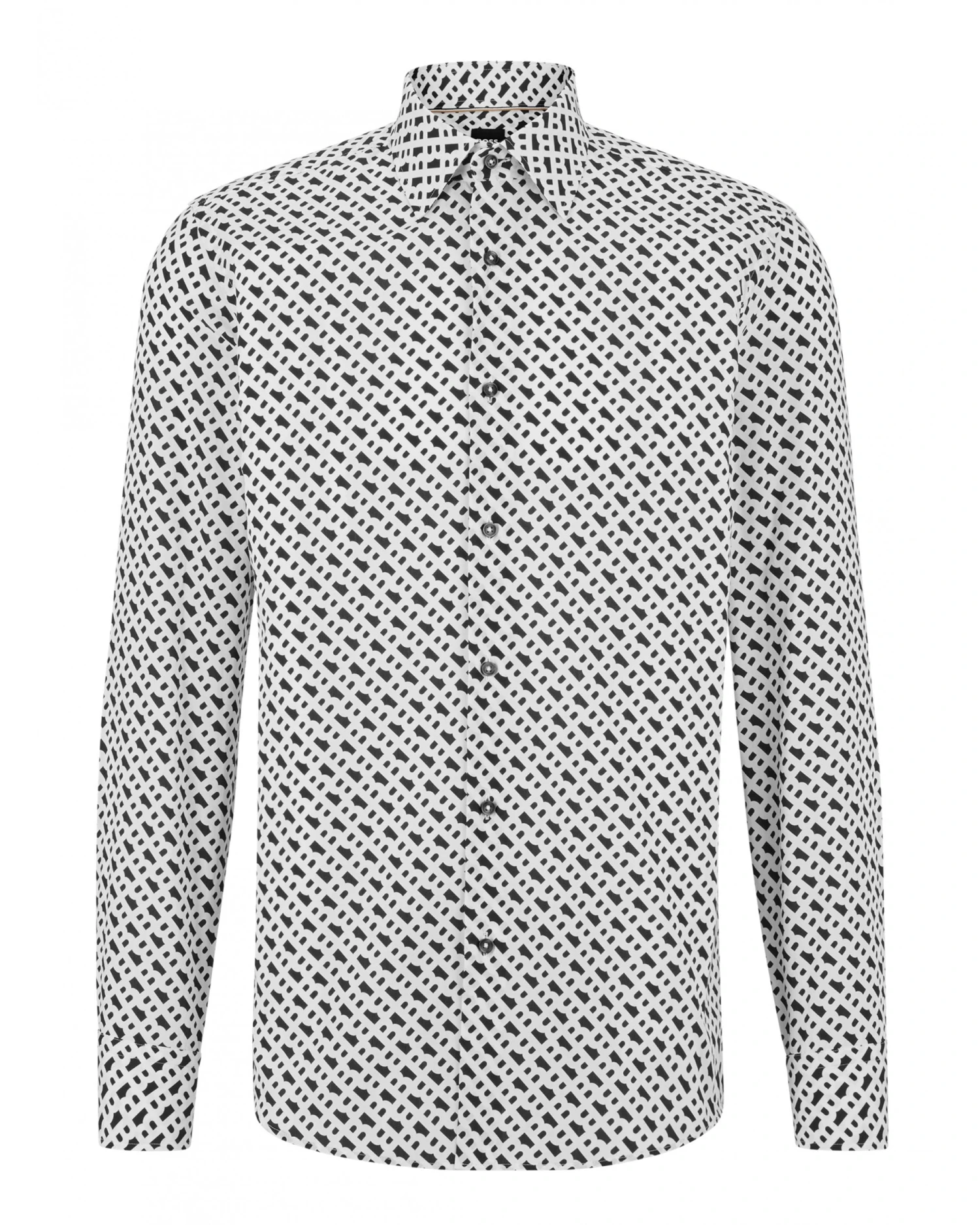 BOSS Mens H-Hank-Kent White/Navy Slim Fit Monogram Print Shirt 3 BOSS Mens H-Hank-Kent White/Navy Slim Fit Monogram Print Shirt