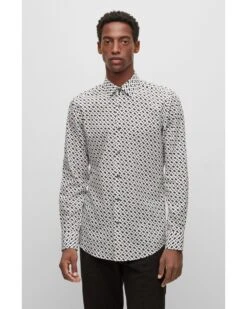 BOSS Mens H-Hank-Kent White/Navy Slim Fit Monogram Print Shirt 9 BOSS Mens H-Hank-Kent White/Navy Slim Fit Monogram Print Shirt -Boss Shop boss mens h hank kent white navy slim fit monogram print shirt p42492 255681 image