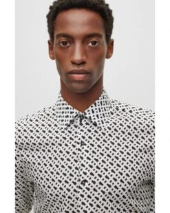 BOSS Mens H-Hank-Kent White/Navy Slim Fit Monogram Print Shirt 12 BOSS Mens H-Hank-Kent White/Navy Slim Fit Monogram Print Shirt -Boss Shop boss mens h hank kent white navy slim fit monogram print shirt p42492 255693 image