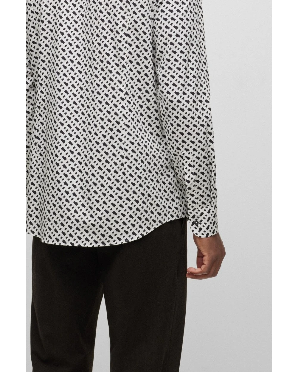 BOSS Mens H-Hank-Kent White/Navy Slim Fit Monogram Print Shirt 8 BOSS Mens H-Hank-Kent White/Navy Slim Fit Monogram Print Shirt - Image 6