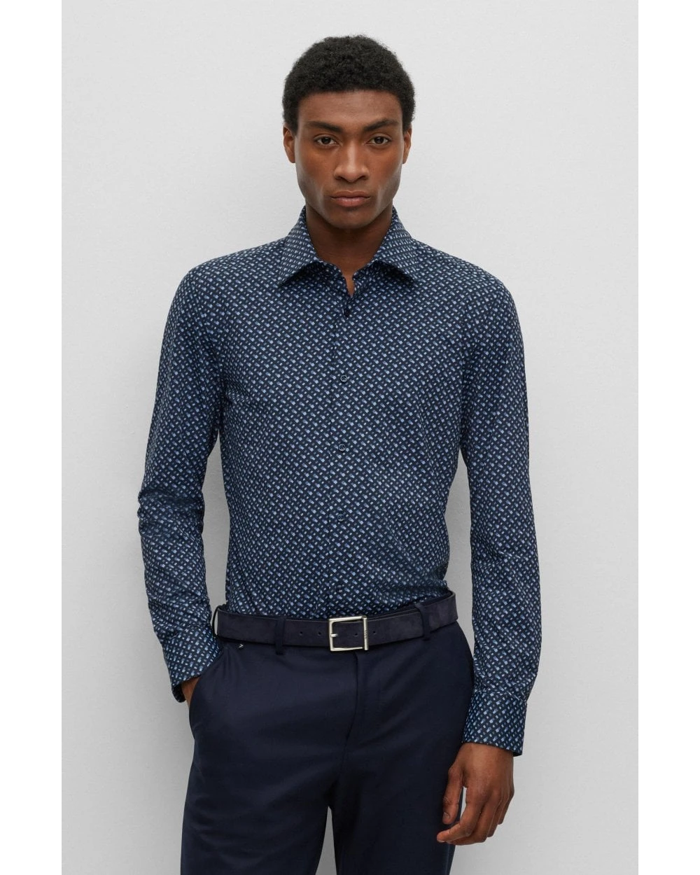 BOSS Mens H Hank Monogram Shirt Open Blue 4 BOSS Mens H Hank Monogram Shirt Open Blue - Image 2