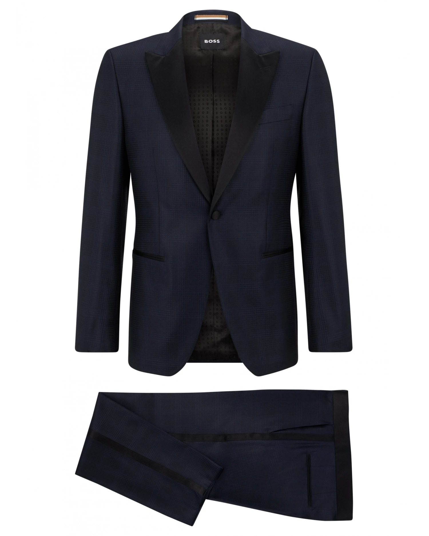 BOSS Mens H Huge Checkered Wool/Silk Slim Fit Tuxedo, Dark Blue Suit 3 BOSS Mens H Huge Checkered Wool/Silk Slim Fit Tuxedo, Dark Blue Suit