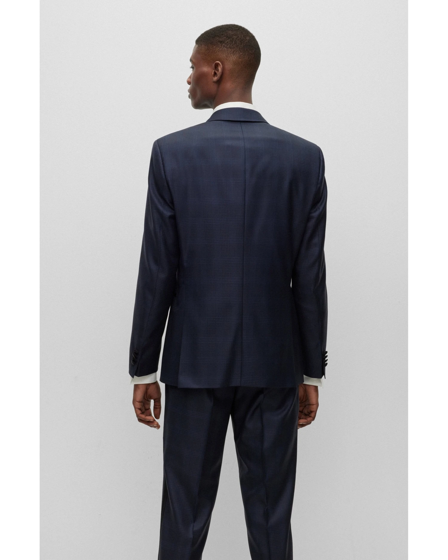 BOSS Mens H Huge Checkered Wool/Silk Slim Fit Tuxedo, Dark Blue Suit 5 BOSS Mens H Huge Checkered Wool/Silk Slim Fit Tuxedo, Dark Blue Suit - Image 3