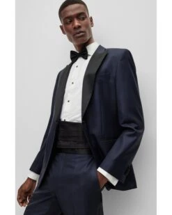 BOSS Mens H Huge Checkered Wool/Silk Slim Fit Tuxedo, Dark Blue Suit 11 BOSS Mens H Huge Checkered Wool/Silk Slim Fit Tuxedo, Dark Blue Suit -Boss Shop boss mens h huge checkered wool silk slim fit tuxedo dark blue suit p42500 258579 zoom