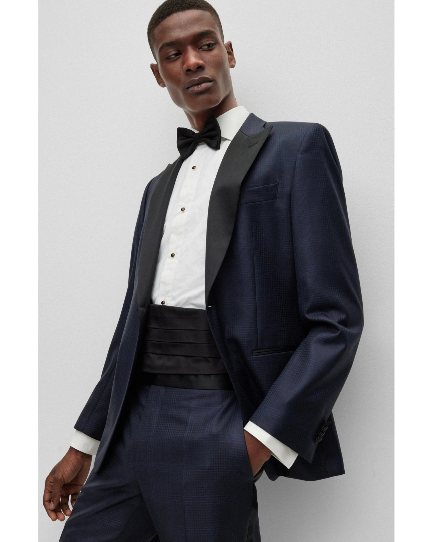 BOSS Mens H Huge Checkered Wool/Silk Slim Fit Tuxedo, Dark Blue Suit 6 BOSS Mens H Huge Checkered Wool/Silk Slim Fit Tuxedo, Dark Blue Suit - Image 4