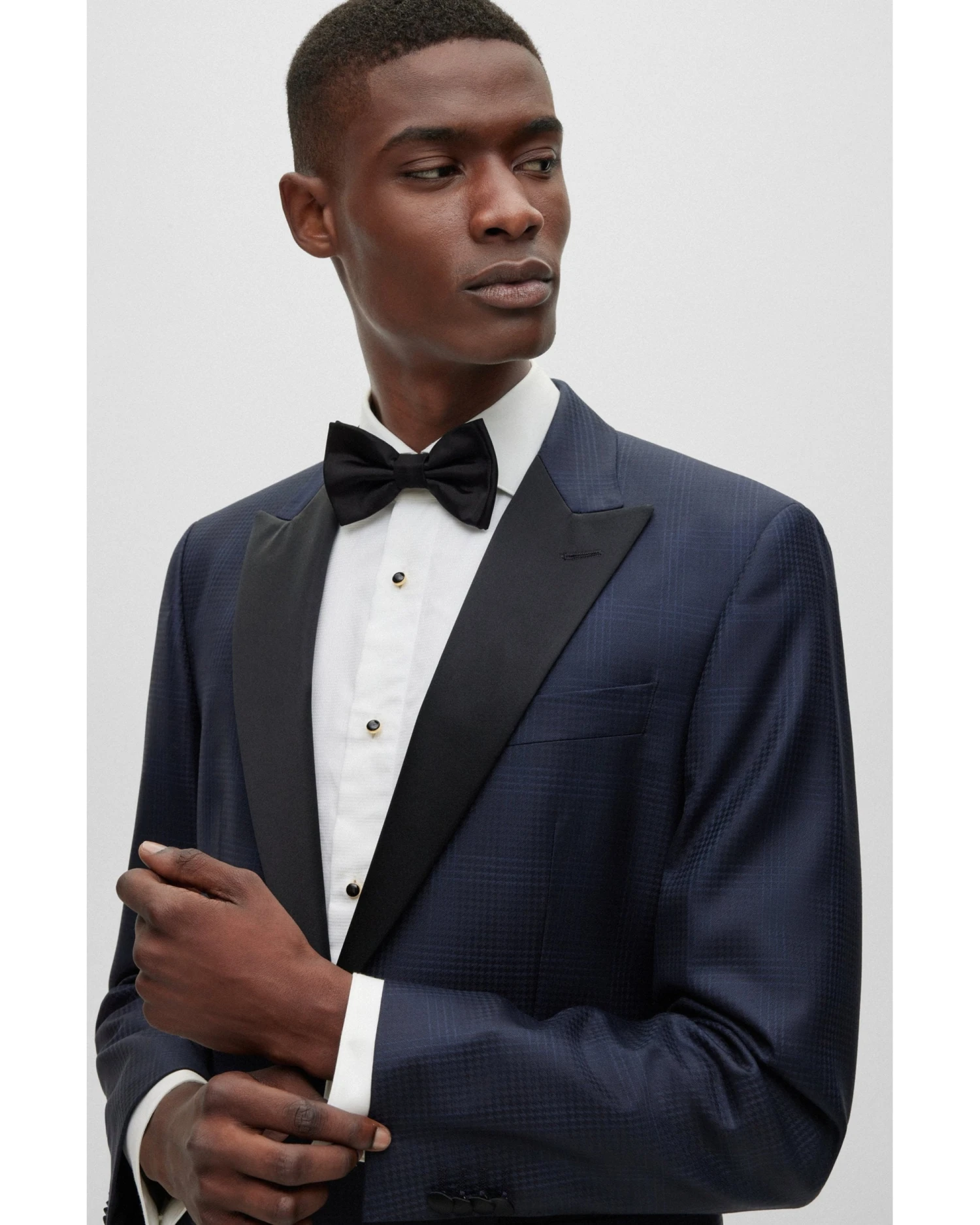 BOSS Mens H Huge Checkered Wool/Silk Slim Fit Tuxedo, Dark Blue Suit 7 BOSS Mens H Huge Checkered Wool/Silk Slim Fit Tuxedo, Dark Blue Suit - Image 5