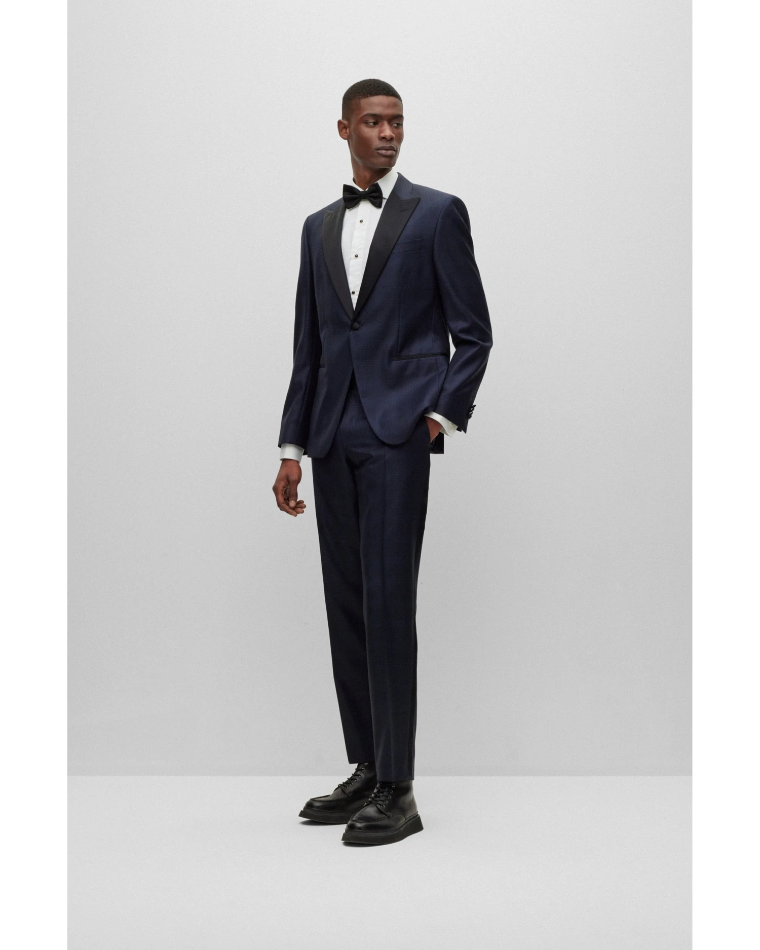 BOSS Mens H Huge Checkered Wool/Silk Slim Fit Tuxedo, Dark Blue Suit 8 BOSS Mens H Huge Checkered Wool/Silk Slim Fit Tuxedo, Dark Blue Suit - Image 6