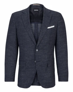 BOSS Mens Hutson Genius Patterned Slim Fit Suit Dark Blue