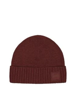 BOSS Mens Kaios Logo Badge Hat, Dark Red Beanie