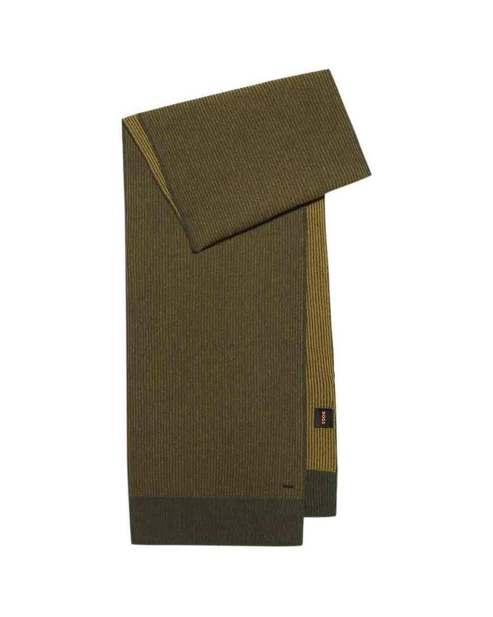 BOSS Mens Kosimo Dark Green Wool Blend Ribbed Scarf 2 BOSS Mens Kosimo Dark Green Wool Blend Ribbed Scarf
