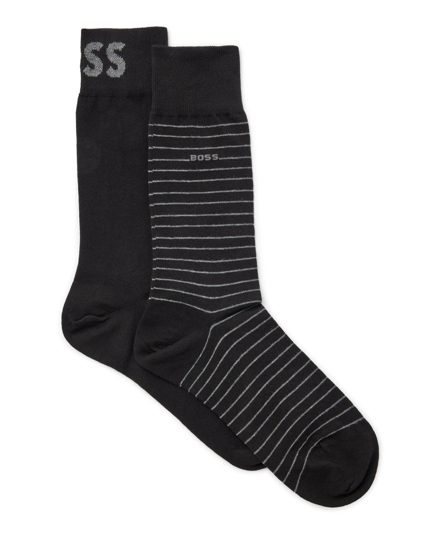 BOSS Mens Marc Black Two-Pack Solid/Striped Regular Length Socks 3 BOSS Mens Marc Black Two-Pack Solid/Striped Regular Length Socks