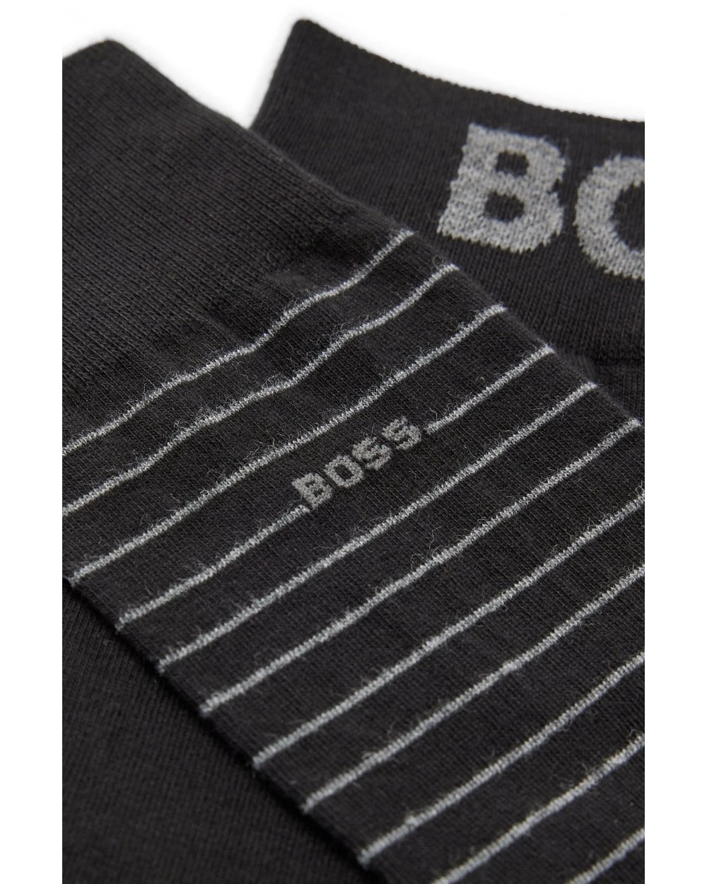 BOSS Mens Marc Black Two-Pack Solid/Striped Regular Length Socks 4 BOSS Mens Marc Black Two-Pack Solid/Striped Regular Length Socks - Image 2