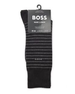 BOSS Mens Marc Black Two-Pack Solid/Striped Regular Length Socks 7 BOSS Mens Marc Black Two-Pack Solid/Striped Regular Length Socks -Boss Shop boss mens marc black two pack solid striped regular length socks p41469 245979 image