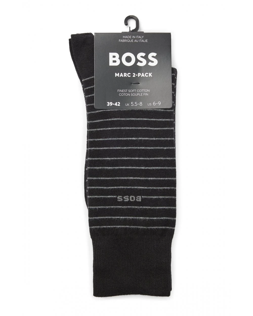BOSS Mens Marc Black Two-Pack Solid/Striped Regular Length Socks 5 BOSS Mens Marc Black Two-Pack Solid/Striped Regular Length Socks - Image 3
