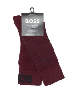 BOSS Mens Marc Dark Red Two-Pack Solid/Striped Regular Length Socks