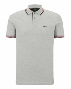 BOSS Mens Paul Curved Polo Grey