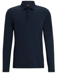 BOSS Mens Pleins Long Sleeved Polo Shirt Dark Blue