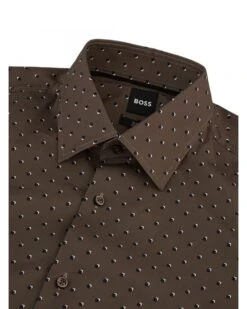 BOSS Mens Printed Stretch Cotton Hank Kent Shirt Open Brown -Boss Shop boss mens printed stretch cotton hank kent shirt open brown p44514 281624 zoom