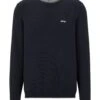 BOSS Mens Rallo Organic Cotton Logo Jumper, Navy Blue Sweater