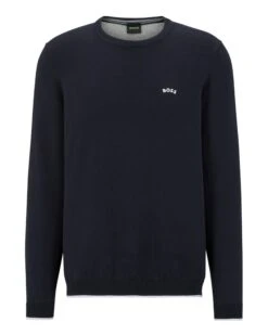 BOSS Mens Rallo Organic Cotton Logo Jumper, Navy Blue Sweater