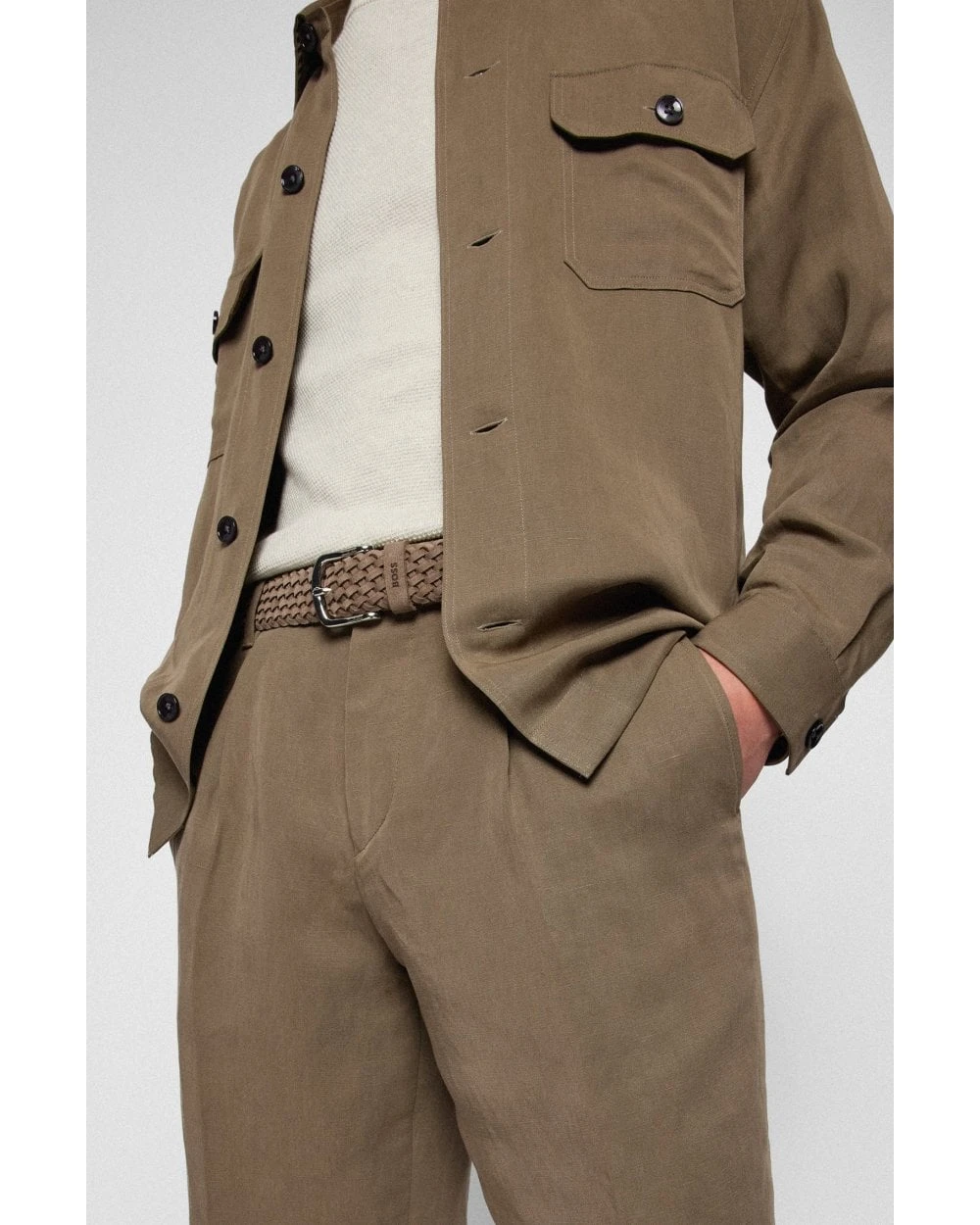 BOSS Mens Sash-Sdw Khaki Woven Suede Belt 4 BOSS Mens Sash-Sdw Khaki Woven Suede Belt - Image 2