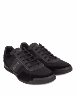 BOSS Mens Saturn Low Suede/Mesh Trainers, Black Sneakers