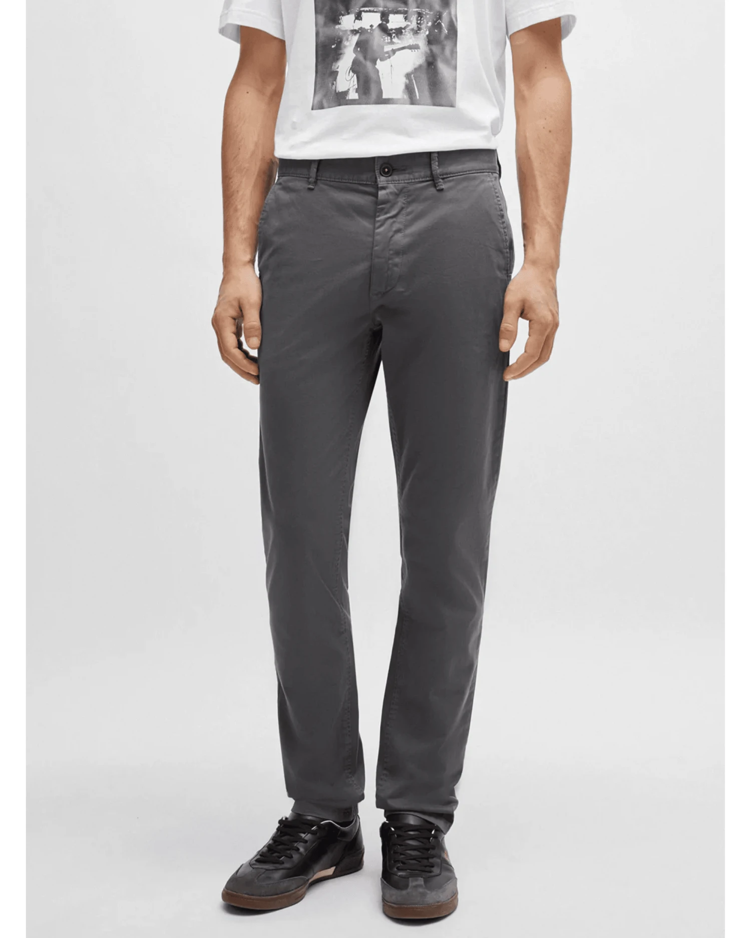 BOSS Mens Slim Fit Cotton Satin Chino Trousers Grey 4 BOSS Mens Slim Fit Cotton Satin Chino Trousers Grey - Image 2