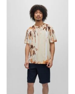 BOSS Mens Summer Tree T Shirt Bright Orange -Boss Shop boss mens summer tree t shirt bright orange p42921 268929 zoom