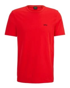 BOSS Mens Tee Curved Regular Fit Organic Cotton T Shirt, Bright Red Tee